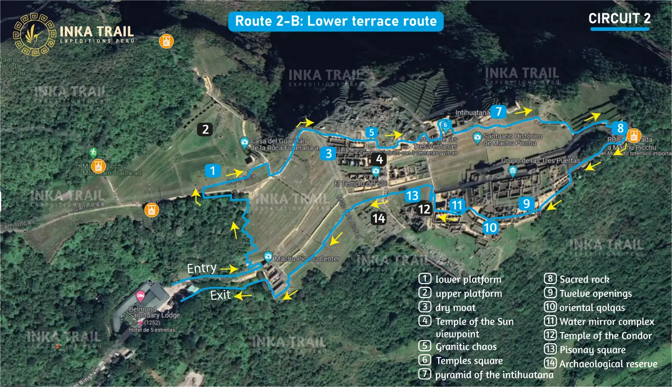 Machu Picchu Circuit 2-B lower terrace route map